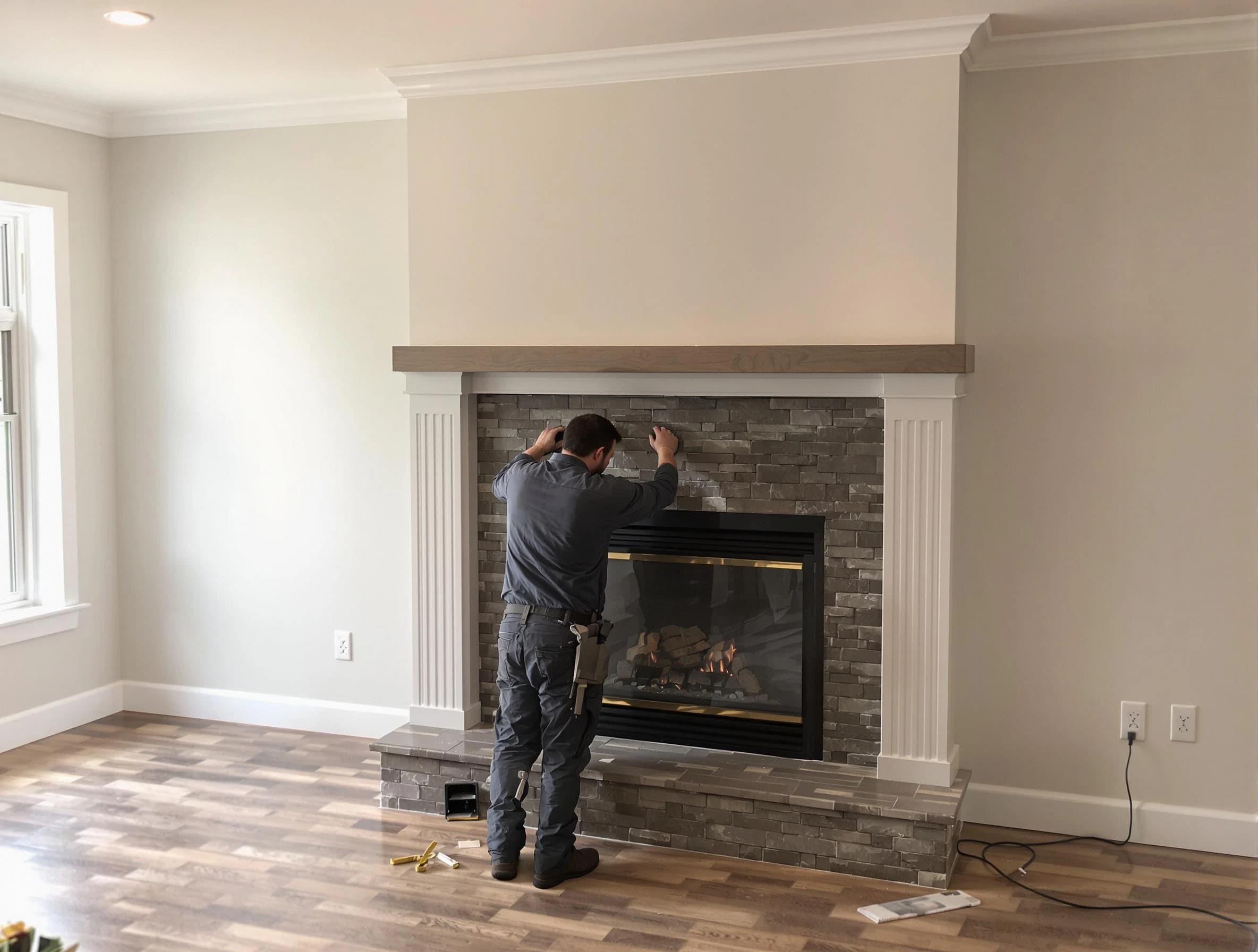 Florence Chimney Sweep finishing a custom fireplace install in Florence, AZ