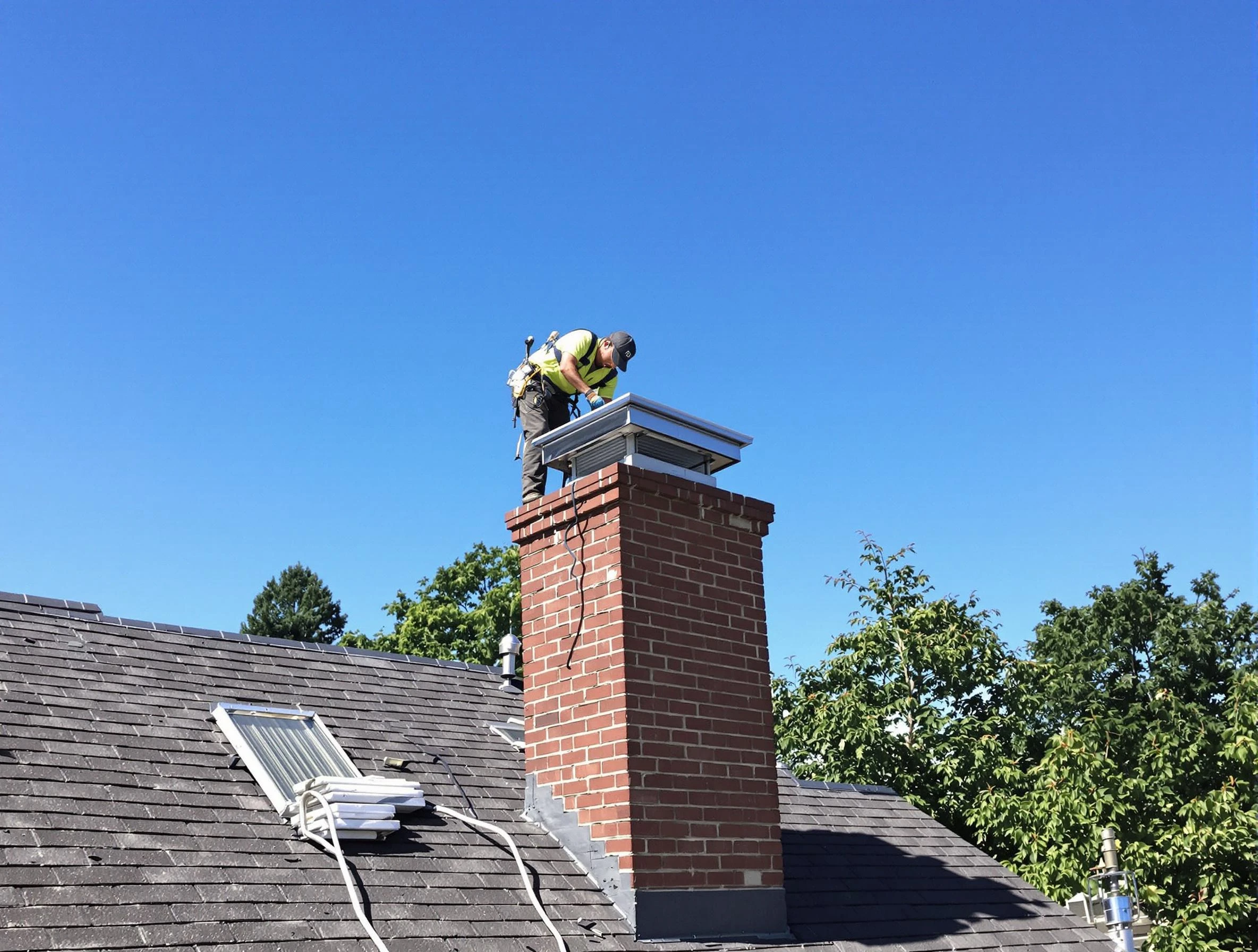Florence Chimney Sweep technician measuring a chimney cap in Florence, AZ