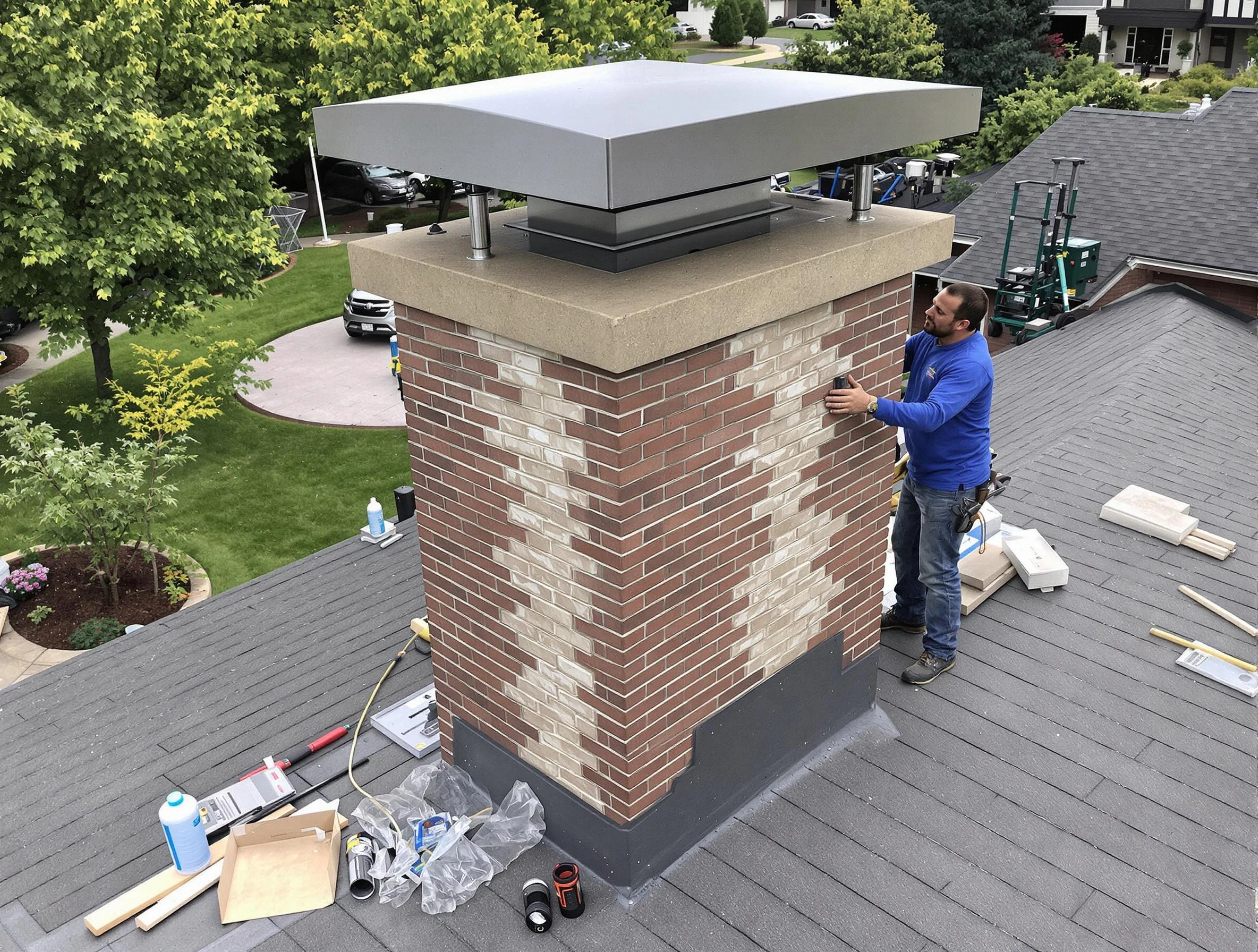 Florence Chimney Sweep team working on a custom chimney remodel in Florence, AZ